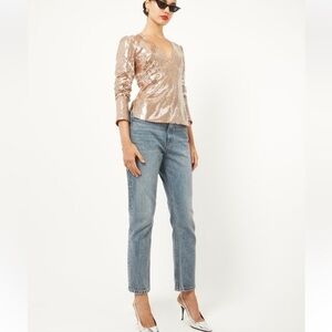 Equipment Kaila Sequin Long Sleeve Top Gold size 8 medium